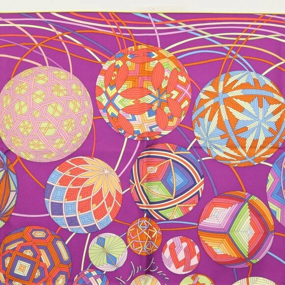 HERMES Carre 90 Scarf ""L’Art du Temari"" Silk Purple gray Auth yk18757 - Picture 8 of 16